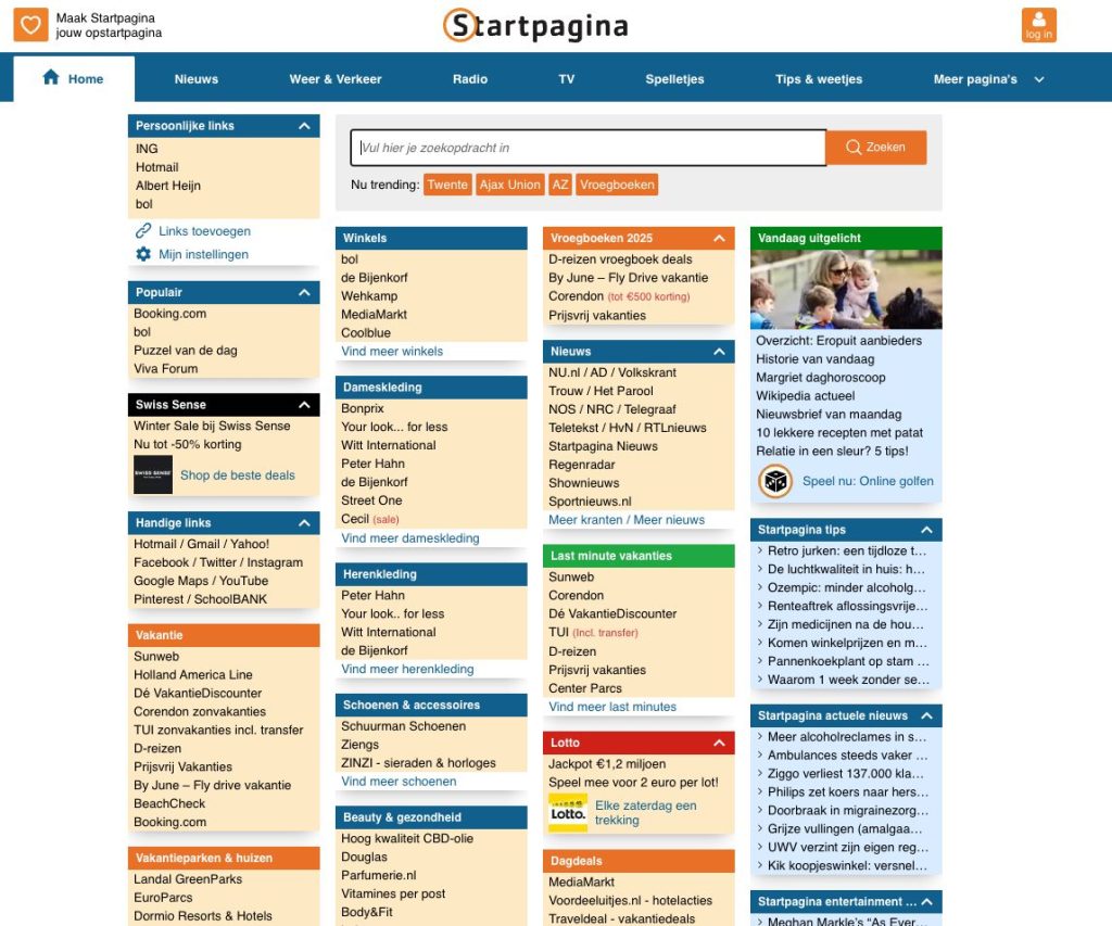 Schermafbeelding van Startpagina.nl homepagina met backlinks