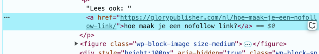 stap 2: bekijk de html van de dofollow link