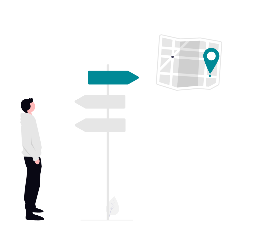 Wat is een 301 redirect illustratie door iemand die kijkt naar een bord met hierop pijlen.