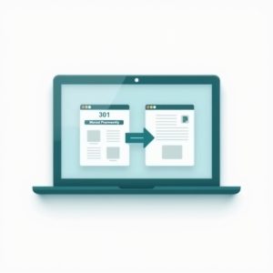 laptop met hierop een 301 redirect waarbij te zien is dat een pagina verwijst naar een andere pagina.