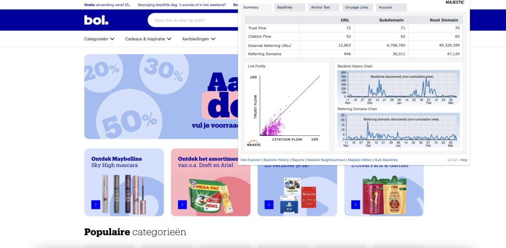 Majestic Chrome Extensie om de Trust Flow van een website te bekijken