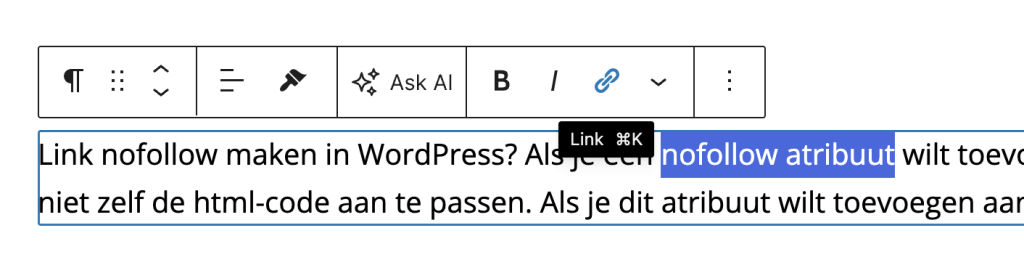 Stap 2: selecteer de tekst in WordPress