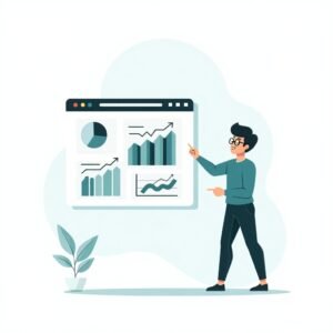 Man met bril wijst naar een browservenster met backlinks en grafieken.