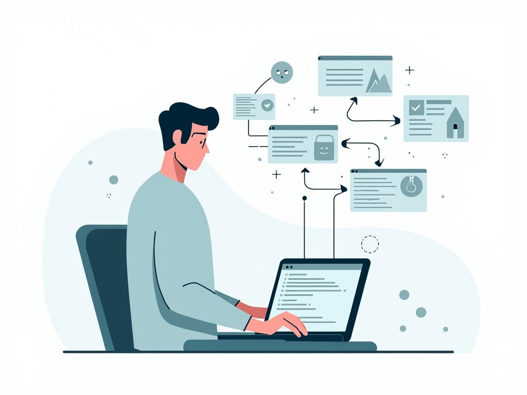 Marketeer bekijkt linkbuilding platform met websites en backlinks op laptop.