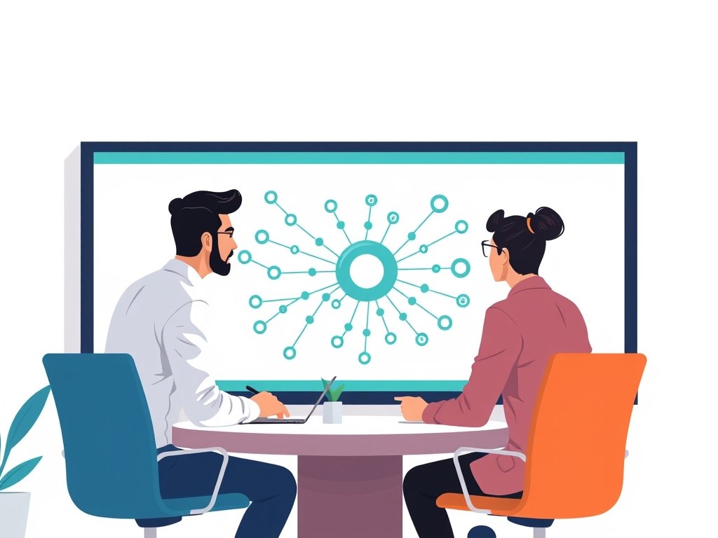 Professionals rondom monitor tonen backlink-netwerk gericht op loodgieters backlinks; teal-accent details.