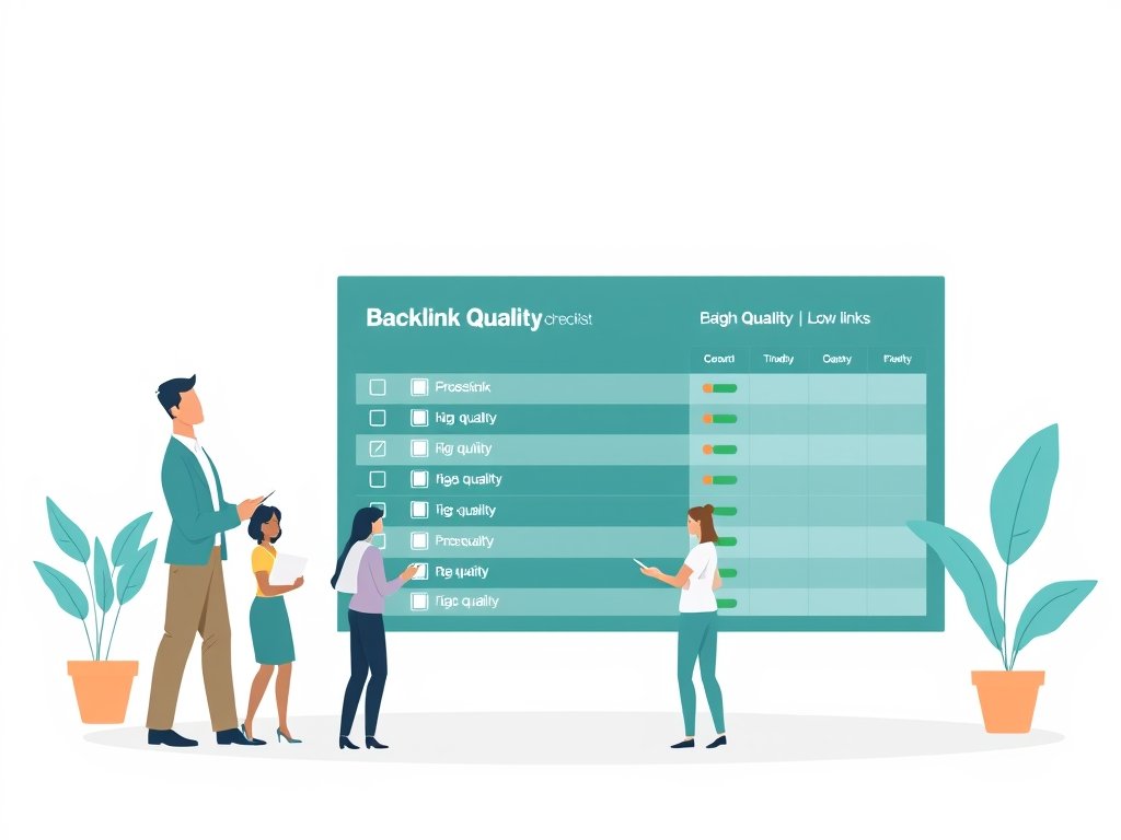 Twee accountants bekijken kwaliteitschecklist voor backlinks op digitaal dashboard.