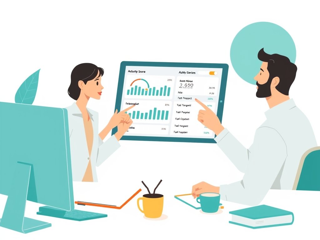 Verzekeringsprofessionals analyseert backlinks- en domeinautoriteitsgrafiek op tablet, teal accenten.